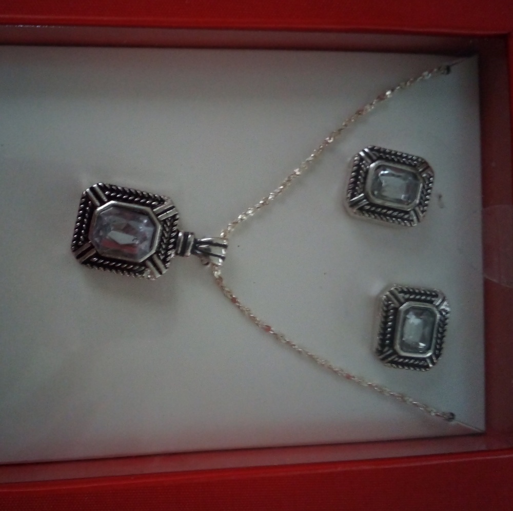Silver necklace and earrings